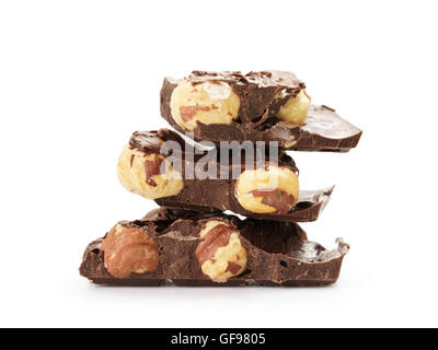fine dark chocolate with hazelnuts isolated Stock Photo