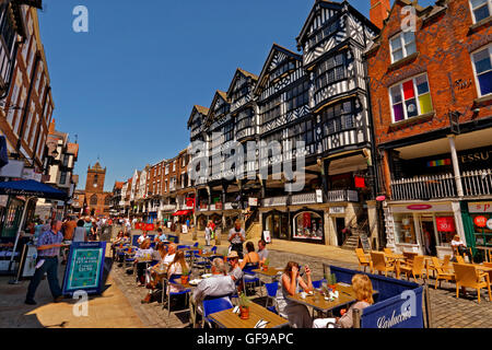 Bridge Street with the Grosvenor Shopping Centre at Chester city centre, Cheshire. Stock Photo
