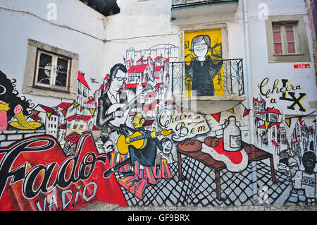 LISBON, PORTUGAL - DECEMBER 21: Graffiti of traditional portuguese fado on the street of Lisbon on December 21, 2013. Stock Photo