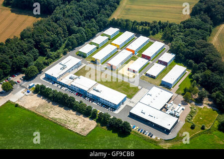 Aerial view, refugee shelters formerly Kutel in food-Fischlaken, refugee crisis, refugees, Essen, Ruhr area, Stock Photo