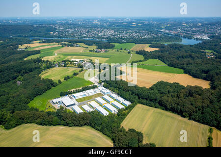 Aerial view, refugee shelters formerly Kutel in food-Fischlaken, refugee crisis, refugees, Essen, Ruhr area, Stock Photo