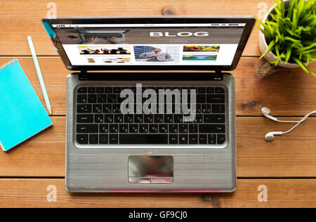 laptop computer with blog web page on screen Stock Photo