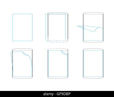 Set apply screen protector flat icons  outline vector illustration EPS Stock Vector