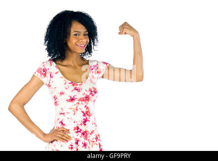 female model attractive woman showing strength with arm curl Stock Photo