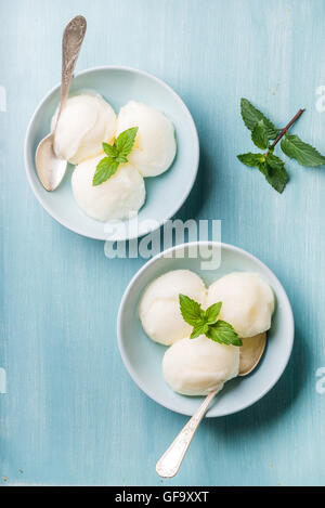 lemon sorbet ice cream with mint Stock Photo