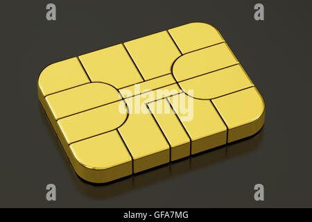 Credit Banking Card Chip or SIM card chip, 3D rendering isolated on black background Stock Photo