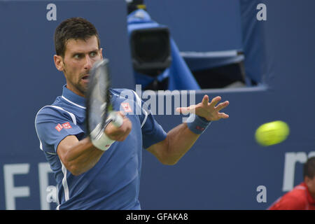 Toronto, Ontario, Canada. 29th July, 2016. Novak Djokovic of Serbia versus Tomas Berdych of Czech Republic during their quarter finals match of the Rogers Cup tournament at the Aviva Centre in Toronto, Ontario, Canada on July 29, 2016 Credit:  Joao Luiz De Franco/ZUMA Wire/Alamy Live News Stock Photo