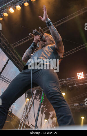 Oulu, Finland. 29th July, 2016. Amorphis perform at the Qstock Festival in Oulu, Finland. Credit:  Stefan Crämer/Alamy Live News Stock Photo