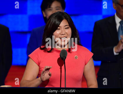 Philadelphia, Us. 27th July, 2016. United States Representative Grace Meng (Democrat of New York) makes remarks during the third session of the 2016 Democratic National Convention at the Wells Fargo Center in Philadelphia, Pennsylvania on Wednesday, July 27, 2016. Credit: Ron Sachs/CNP (RESTRICTION: NO New York or New Jersey Newspapers or newspapers within a 75 mile radius of New York City) - NO WIRE SERVICE - © dpa/Alamy Live News Stock Photo