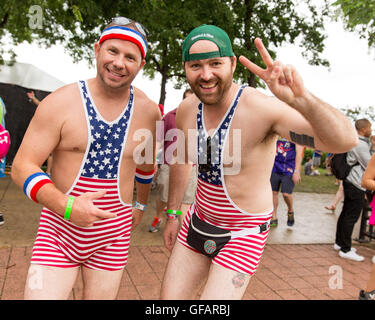Chicago, Illinois, USA. 29th July, 2016. Two male fans show their spirit during Lollapalooza Music Festival at Grant Park in Chicago, Illinois © Daniel DeSlover/ZUMA Wire/Alamy Live News Stock Photo