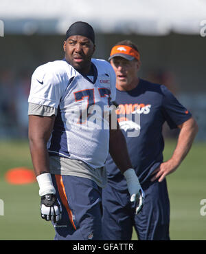 Englewood, Colorado, USA. 30th July, 2016. Denver Broncos T RUSSELL OKUNG goes through drills during the 3rd. day of Training Camp at Dove Valley Friday morning. Credit:  Hector Acevedo/ZUMA Wire/Alamy Live News Stock Photo