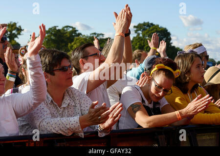 Carfest North, Bolesworth, Cheshire, UK. 30th July 2016. Fans watching The Corrs performing on the main stage. The event is the brainchild of Chris Evans and features 3 days of cars, music and entertainment with profits being donated to the charity Children in Need. Andrew Paterson/Alamy Live News Stock Photo