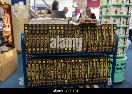 London, UK.  31 July 2016.  A trolley full of books in Waterstones bookshop in Harrow of 'Harry Potter and the Cursed Child', the script, in book form, of the play by JK Rowling.  Credit:  Stephen Chung / Alamy Live News Stock Photo