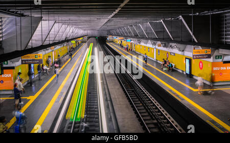 Inside a metro station in Rio de Janeiro, Brazil. The city is hosting the Olympic Games in 2016. Stock Photo
