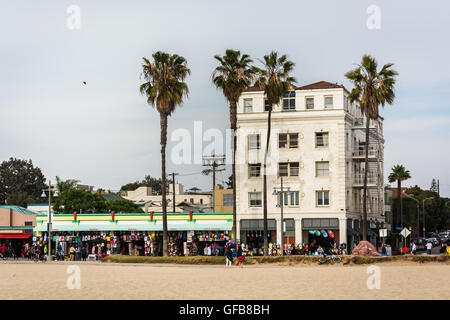 Buildings along the boardwalk, in Venice Beach, Los Angeles, California. Stock Photo