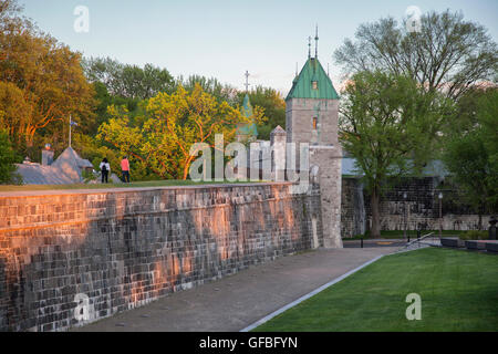 QUEBEC CITY - MAY 25, 2016:  The stone fortification wall that surrounds old Quebec City is over 4.5 km long Stock Photo