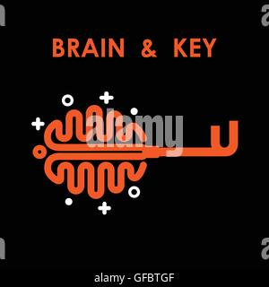 Creative brain sign with key symbol. Key of success.Concept of ideas inspiration, innovation, invention, effective thinking. Stock Vector