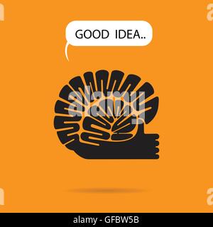 Brain and hand logo vector design.The best idea sign.Good idea logo.Education and business logotype concept.Vector illustration Stock Vector
