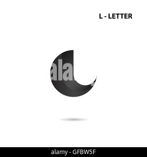 Black circle sign and Creative L-letter icon abstract logo design.L-alphabet symbol.Corporate business and industrial logotype Stock Vector