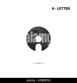 Black circle sign and Creative A-letter icon abstract logo design.A-alphabet symbol.Corporate business and industrial logotype Stock Vector