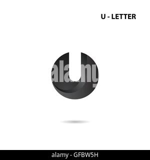 Black circle sign and Creative U-letter icon abstract logo design.U-alphabet symbol.Corporate business and industrial logotype Stock Vector