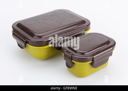 Stack of food plastic containers isolated on white Stock Photo