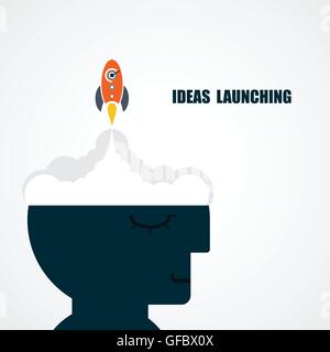 Human head and rocket icon.Ideas and business launching icon.Business start up icon concept.Vector illustration Stock Vector