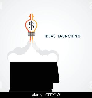 Human head and rocket icon.Ideas and business launching icon.Business start up icon concept.Vector illustration Stock Vector