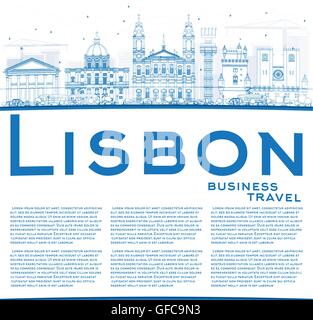 Outline Lisbon Skyline with Blue Buildings and Copy Space. Vector Illustration. Business Travel and Tourism Concept Stock Vector