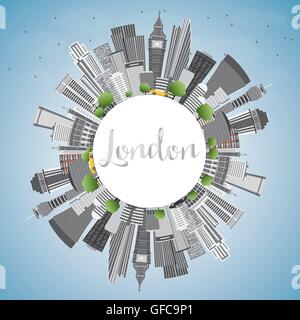 London Skyline with Gray Buildings, Blue Sky and Copy Space. Business Travel and Tourism Concept with Modern Buildings. Stock Vector
