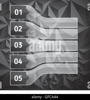 Perspective Set of Numbered headers with transparent glass rectangles. Low poly dark background with copy space Stock Vector