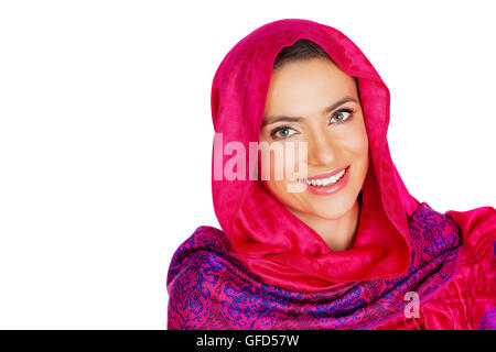 Russian beauty woman in the national patterned shawl Stock Photo