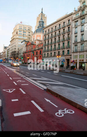 Cycle lane in Alcala street. Madrid, Spain. Stock Photo