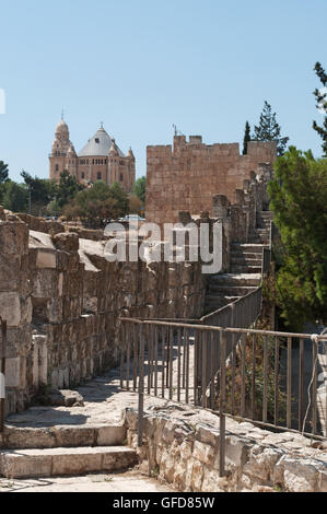 Jerusalem, Mount Zion: view of the Dormition Abbey, the Abbey of Hagia Maria Sion standing in the believed place where the Virgin Mary died Stock Photo