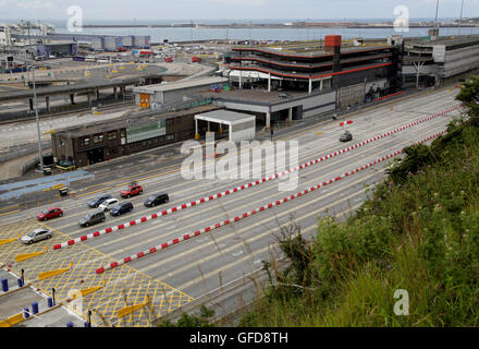 Traffic at the Port of Dover in Kent as holidaymakers travelling through the port are being urged to stock up on vital supplies following severe delays last weekend. Stock Photo