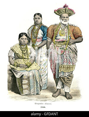 Family in the traditional dress of Ceylon (Ceylon) in the 19th Century Stock Photo