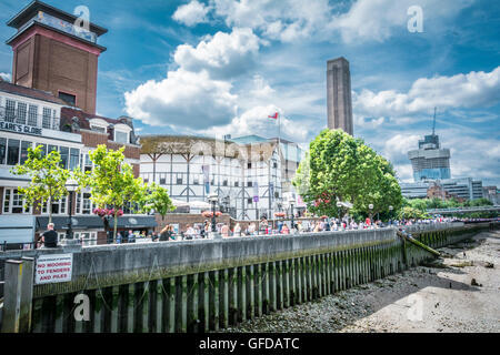 The Globe Theatre and Tate Modern on London's Bankside, as seen from the River Thames Stock Photo