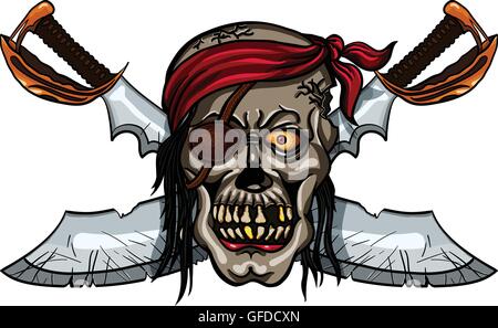 Danger pirate skull in bandanna and crossed swords for tattoo or t-shirt design Stock Vector