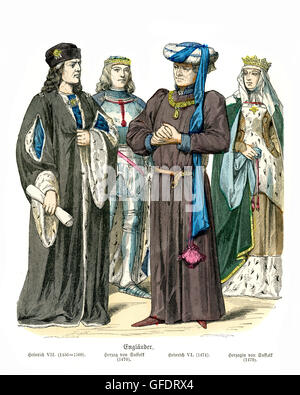 Mens and womens fashions of Medieval England at the start of the 15th ...