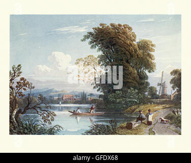 Landscape with River, after the watercolour By John Varley Stock Photo