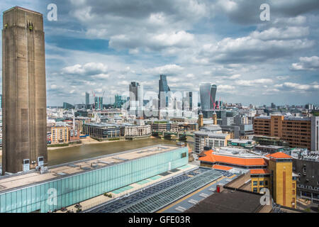 The view of London's central business district and skyline from The Switch House at the Tate Modern, London, England, UK Stock Photo