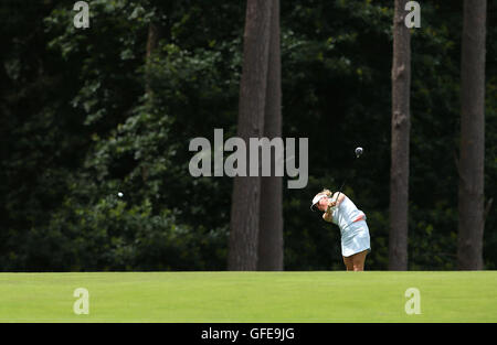 Denmark's Nanna Koerstz Madsen on the 7th hole during day three of the Ricoh Women's British Open at Woburn Golf Club. Stock Photo