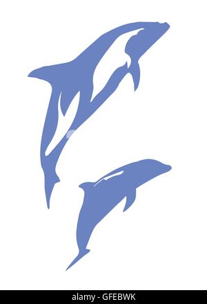 A white background featuring dolphins in pale blue Stock Vector