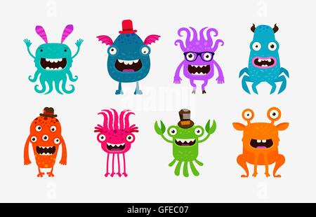 Cute cartoon monsters. Alien or ghost set of icons. Vector illustration Stock Vector