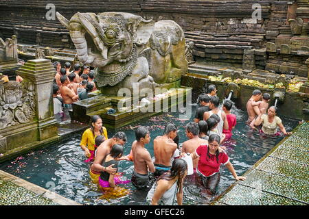 Bath in Tampaksiring sacred spring, Pura Tirta Empul Temple, Bali, Indonesia Stock Photo