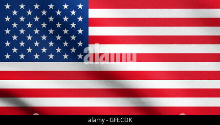 Flag of the United States waving in the wind with detailed fabric texture. American flag. Stock Photo