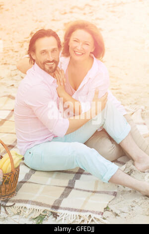 Middle-aged couple in picnic Stock Photo