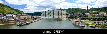 Cochem, Germany - July 17 2016: Panorama of Mosel river and Cochem city in Germany Stock Photo