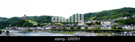 Cochem, Germany - July 17 2016: Panorama of Mosel river and Cochem city in Germany. Stock Photo