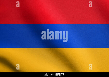 Flag of Armenia waving in the wind with detailed fabric texture. Armenian national flag. Stock Photo